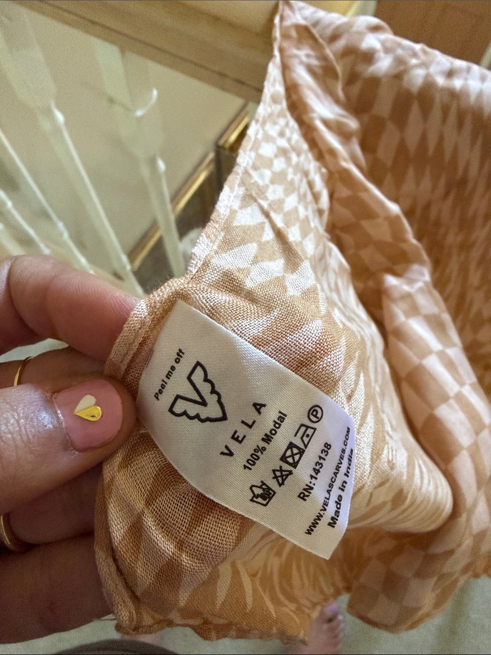 Checkerboard Lightweight Scarf in Peach - Picture 3 of 3